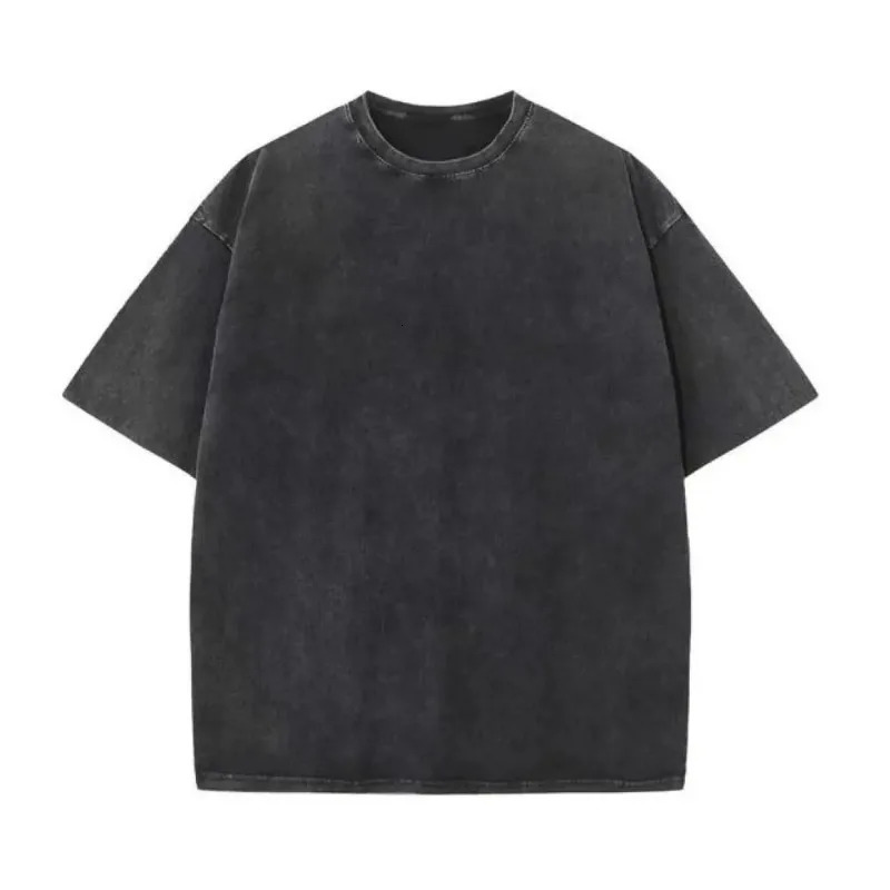 230G Cotton Retro T-shirt Drop-shoulder Sleeve Men Women Vintage Short-sleeve T Shirts Solid Color Hip Hop Loose Tees 250513