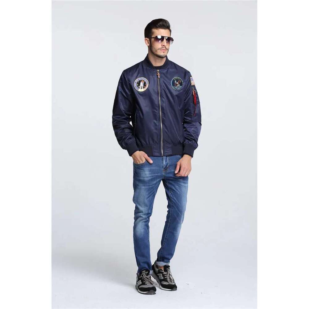 2023 New Autumn Apollo 100Th SPACE SHUTTLE MISSION Thin Ma1 Bomber Hiphop US Air Force Pilot Flight College Jacket For Men