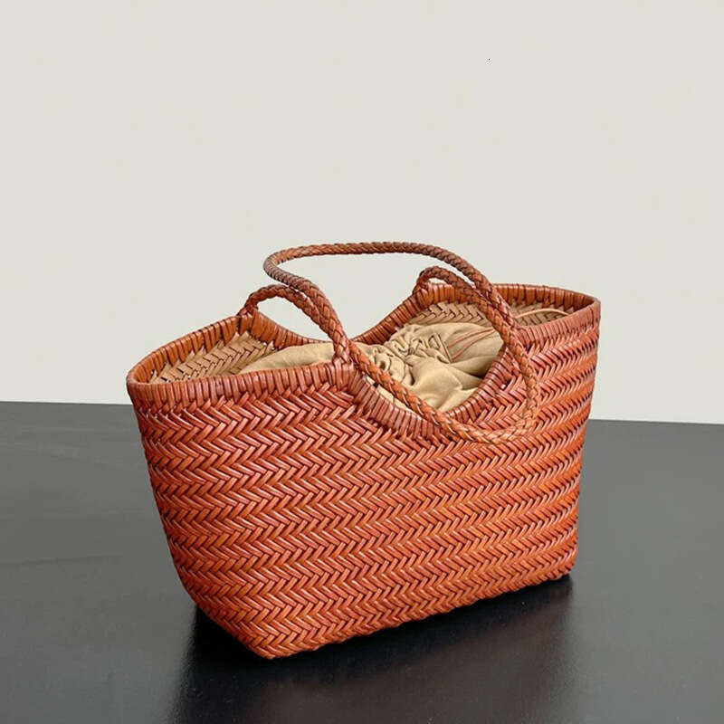 Summer Woven Bag Beach Bag Handmade Cowhide Woven Tote Bag New Genuine Leather Vegetable Basket Large Capacity Vacation Style Shoulder Bag Women S Sum