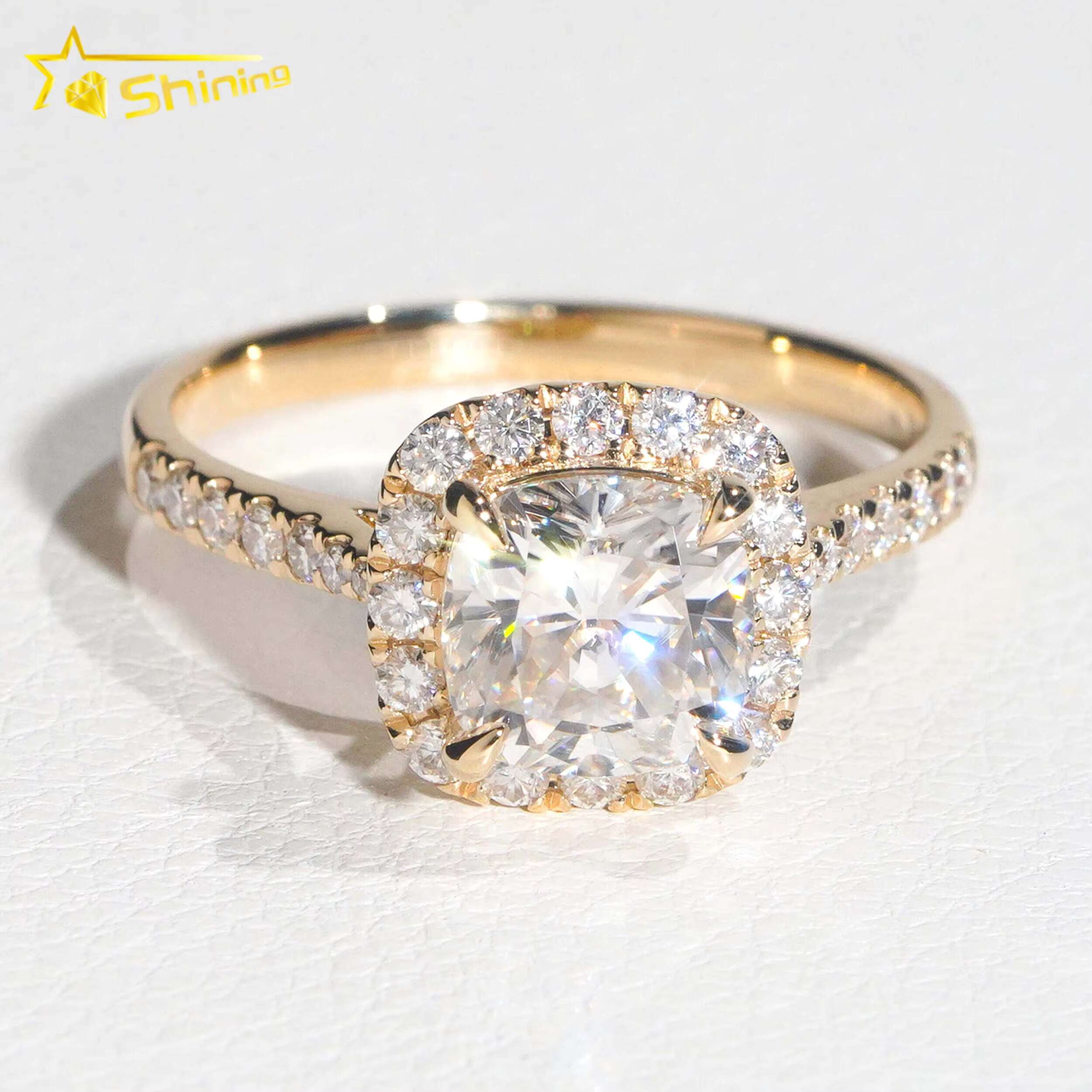 18K Gold Plated S925 2Carat Cushion Cut VVS Halo Moissanite Engagement Ring for Women Solitaire Moissanite Diamond Promise Ring