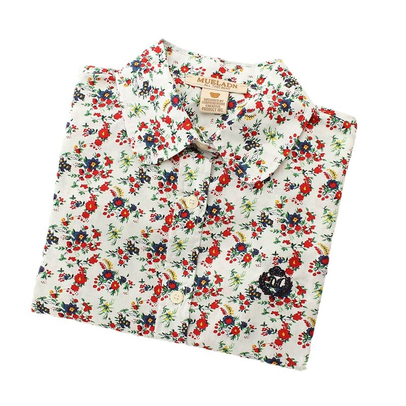 New Floral Long Sleeve Vintage Blouse Cherry Turn Down Collar Shirt Blusas Feminino Ladies Blouses Womens Tops Fashion