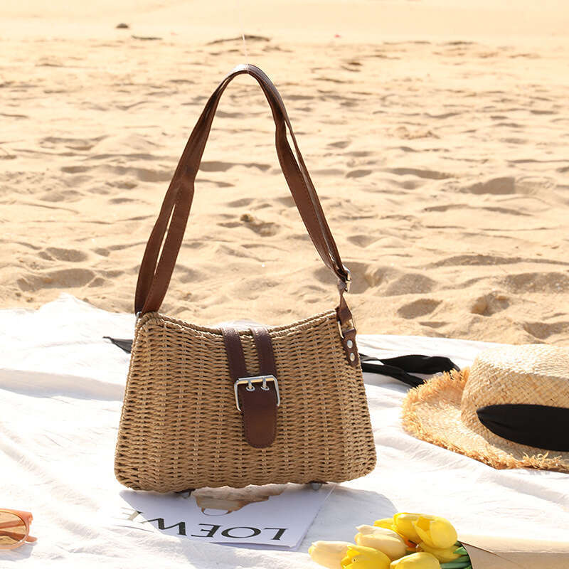 Summer Woven Bag Beach Bag Internet Celebrity S Same Style For Women S Summer New Single Shoulder Portable Straw Fashion Crossbody Rattan Woven Bag KQ