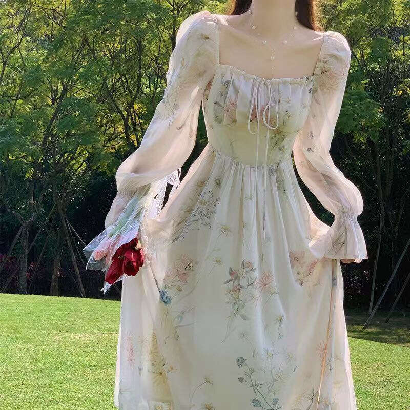 designer dress spring and summer new exquisite long sleeved chiffon dress super fairy forest gentle style tea break french first love dress dresses fo