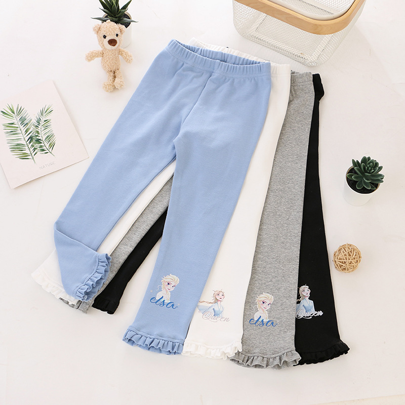 DISNEY Frozen Elsa princess kids designer clothes Girl Autumn Children's Clothes Girl Long Pants Princess Print Stretch Cotton