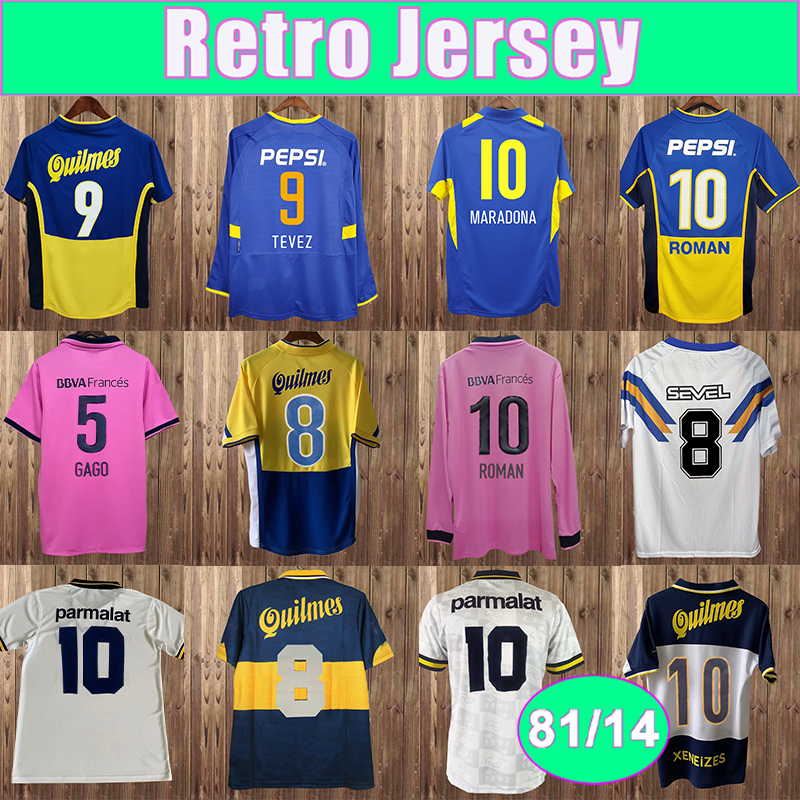 1981 2014 Boca Juniors Mens Retro Soccer Jerseys MARADONA ROMAN GUILLERMO GAGO SANCHEZ MINO Home Away Vintage Football Shirts