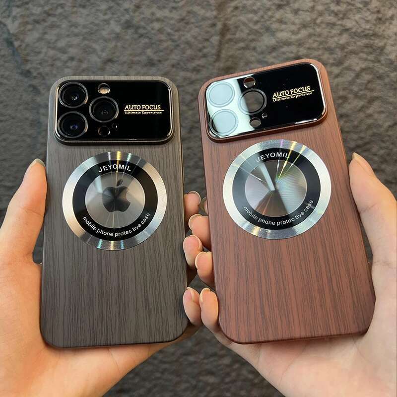 Wood Grain Large Window Magnetic for Magsafe Wireless Charging Case For iPhone 16 15 14 13 11 12 Pro Max Camera Protection Cover