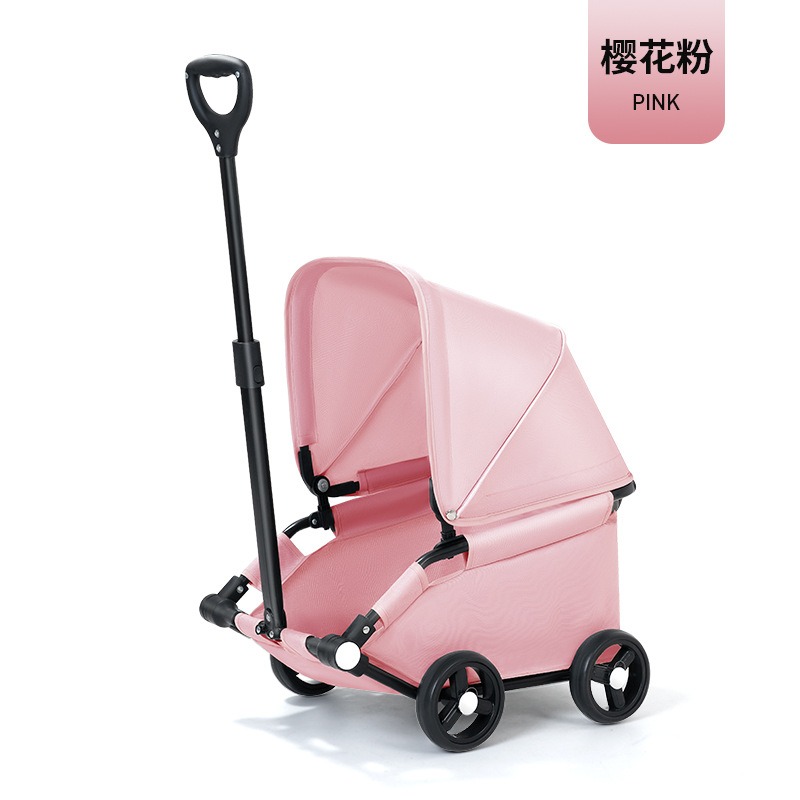 Collapsible Four-Wheeled Canine Carrier - Foldable Pet Stroller with Built-in Shade for Pups & Kitties