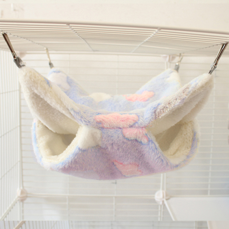 Small Pet Hanging BunkBed Warm Hammock Bed Cage Accessories Bedding Hideout Playing Sleeping for Parrot Sugar Glider Squirrel Hamster Rat, Pink Cup