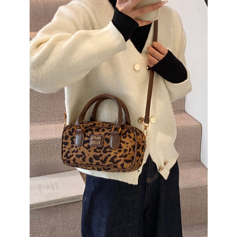 DHwanglijia Designerbag min Retro leopard-print small square bowling Woven Bamboo Basket Water Bucket Handbag Fashion Shoulder Diagonal Cross tote bag