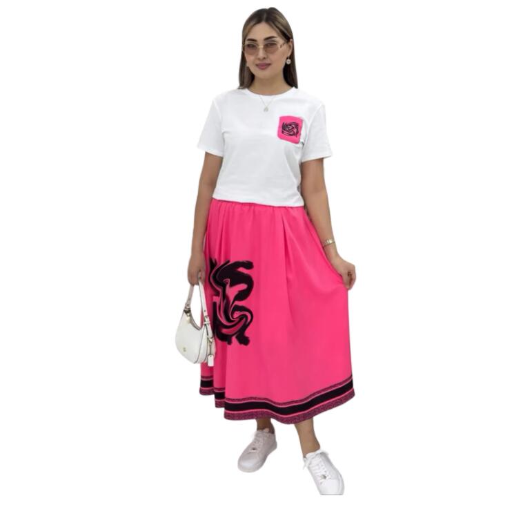 Womans Tracksuit Casual Designer Dresses Luxury Summer fashionable fresh simple and casual short sleeved large skirt set