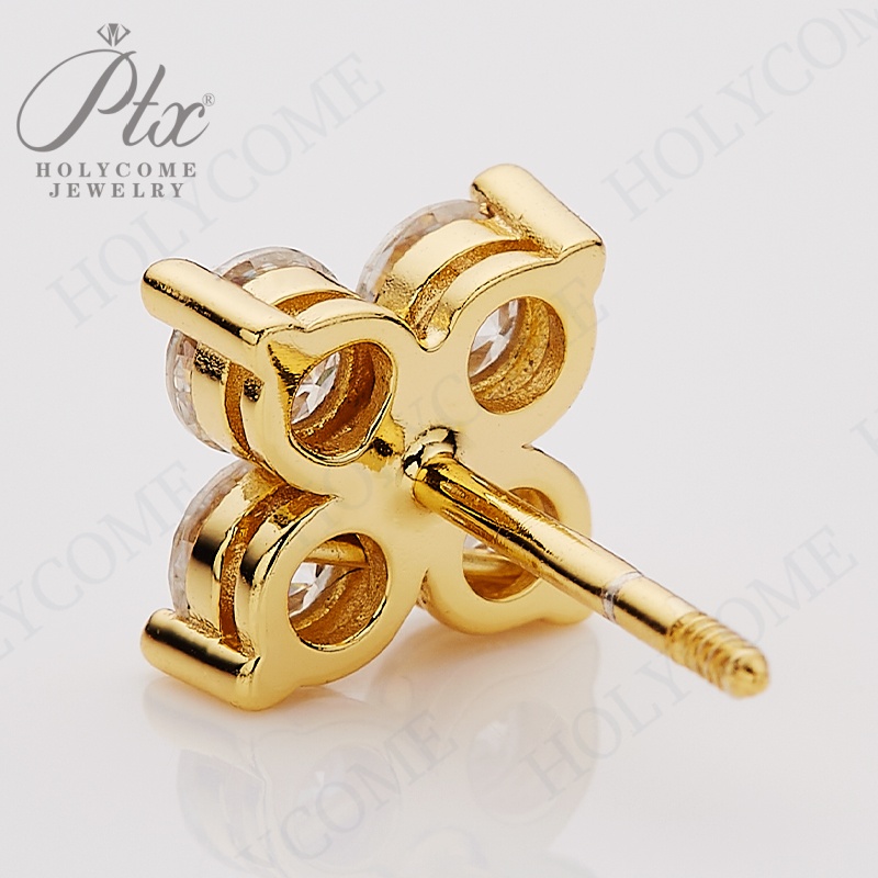 Premium Quality Four Leaf Clover Earrings VVS1 Round Cut Moissanite Gemstone Stud Earring Set 925 Sterling Silver Luxury Diamond Sparkle Fashion Jewel