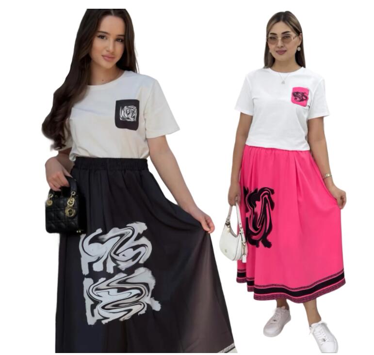Womans Tracksuit Casual Designer Dresses Luxury Summer fashionable fresh simple and casual short sleeved large skirt set
