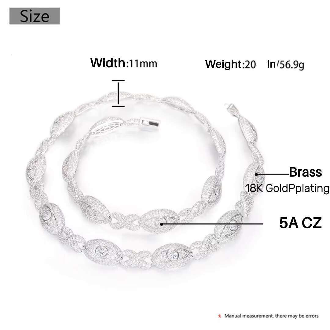 11mm Infinity Evil Eyes Cuban Link Chain 18K Gold Plated Brass Hip Hop Necklace Moissanite Diamonds Trendy Wholesale Streetwear Jewelry