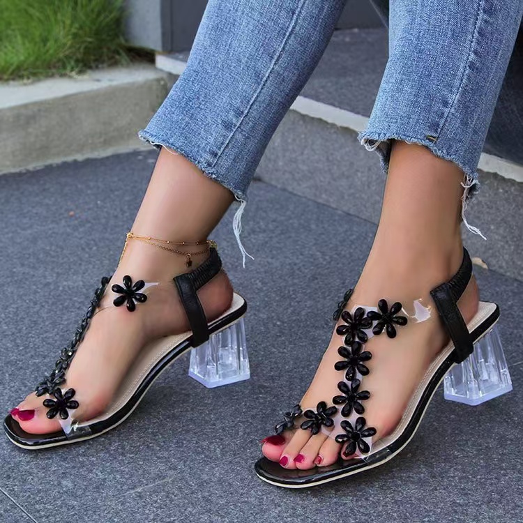 Sandals Kcenid 2024 Shiny Crystal Butterfly High HeelsWomen Elegant Sexy PVC Square New Toe Tower Type Transparent Heel Wedding Dres