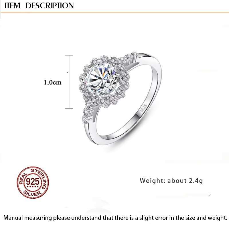 Light Luxury Simple Big Diamond Ring 925 Sterling Silver Engagement Wedding Flower 1ct Moissanite Ring