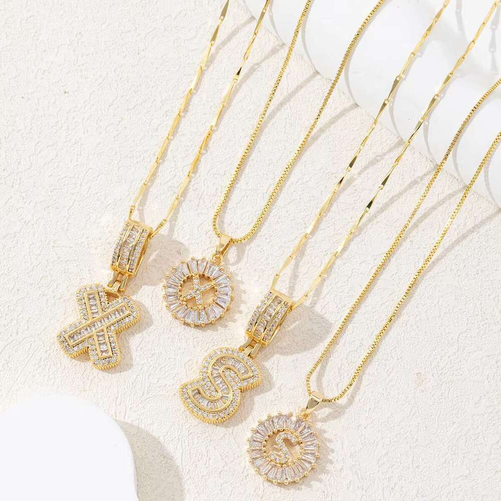DHCollections Cross-Border Popular 26 Letter Necklace for Women Full Dia Rock Candy Copper Inlaid Fashion Pendant Necklaces