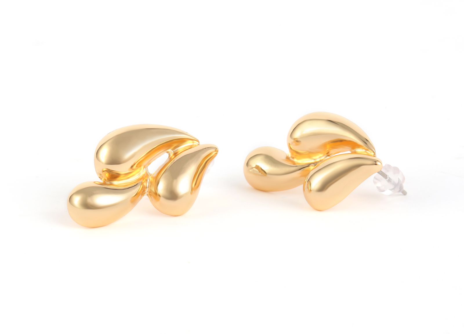 Gold Tone Triple Metallic Finish Teardrop Stud Earrings Fashion Jewelry Elegant Gold Earrings Simple yet Exquisite