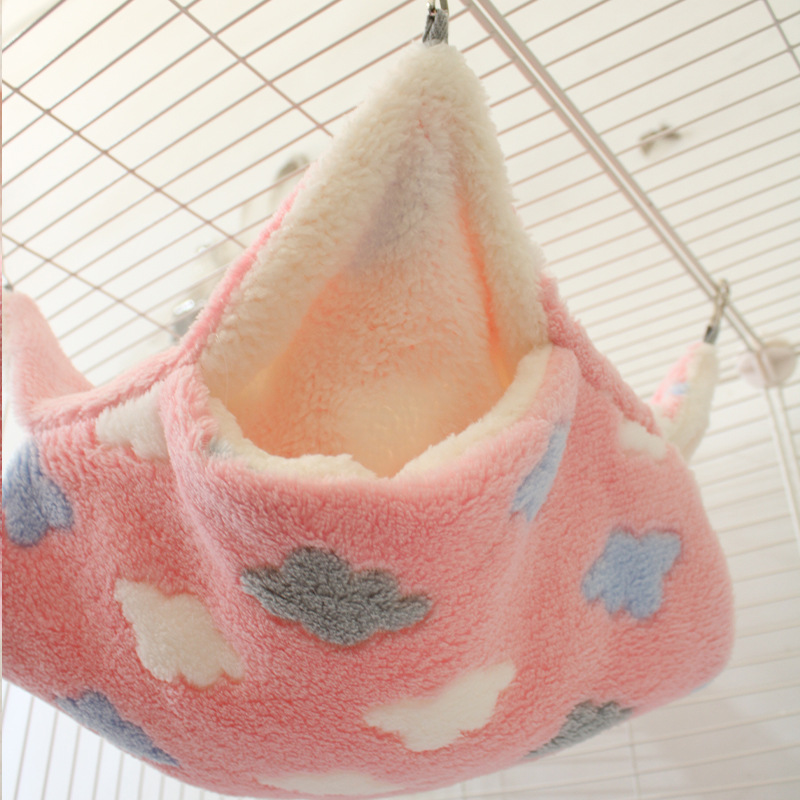 Small Pet Hanging BunkBed Warm Hammock Bed Cage Accessories Bedding Hideout Playing Sleeping for Parrot Sugar Glider Squirrel Hamster Rat, Pink Cup