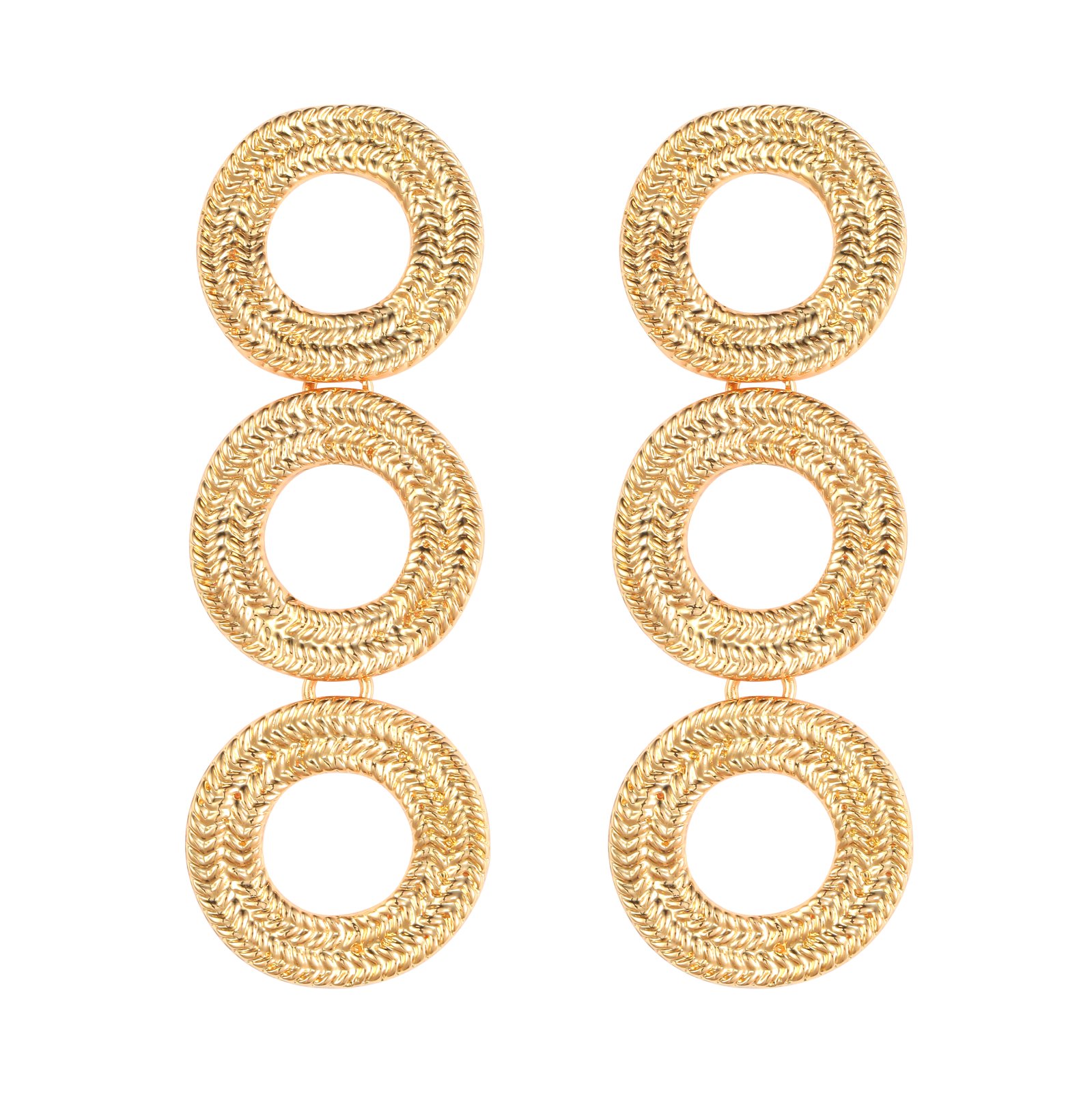 3 Rings Gold-Tone Textured Circle Link Drop Earrings Fashion Statement Jewelry Daily wear is also very fashionable