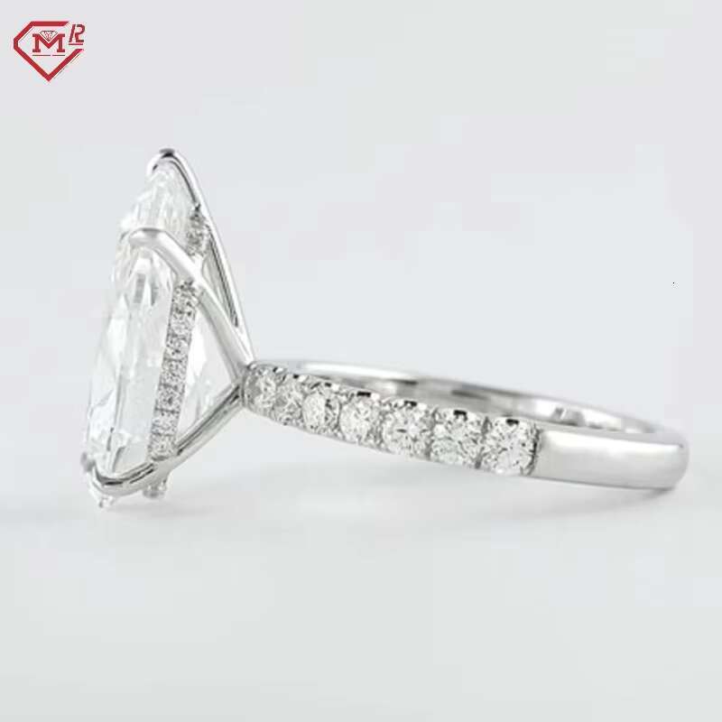 3CT pear cutting engagement with hidden halo paving, 14k white gold laboratory planting ring