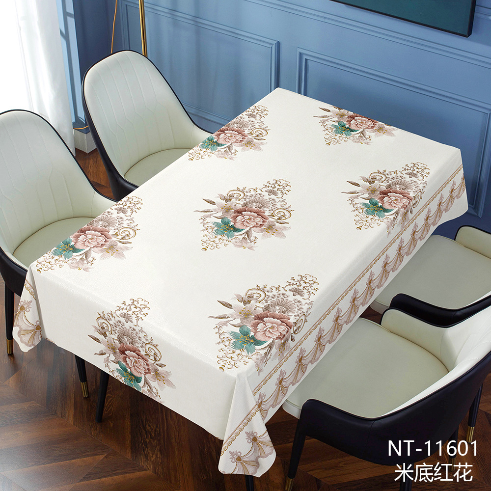 XX0396 New Chinese style household waterproof and oil-proof PVC tablecloth tablecloth long strip embroidery stall tablecloth coffee table cover cloth 