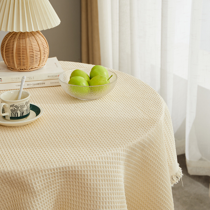 XX0366 white coffee table mat small square tablecloth ins style bedside table cover cloth round table cotton and linen desk dining table light luxury 