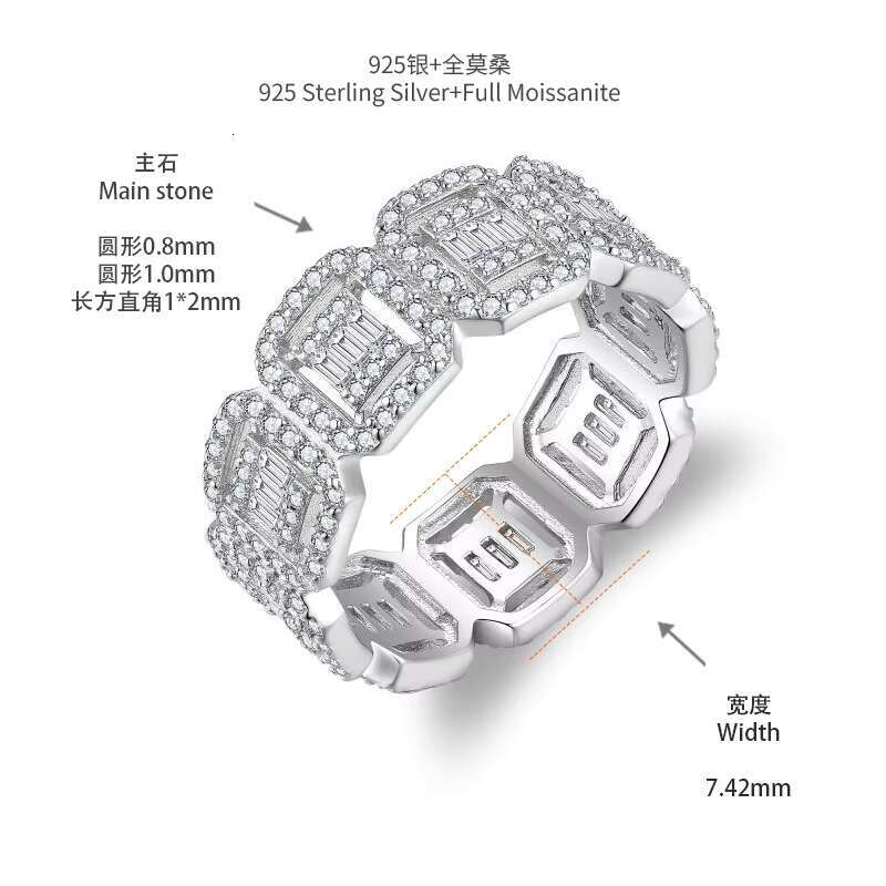 DE Wide Moissanite Couple Rings Iced Out Moissanite Rings for Couple Hip Hop 925 Silver Square Moissanite Rings for Men Women