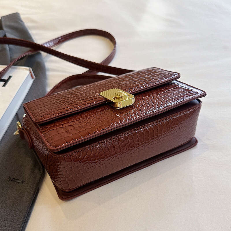 Women's high-end handbag new Korean version crocodile pattern fashionable versatile small square trendy single shoulder crossbody bag