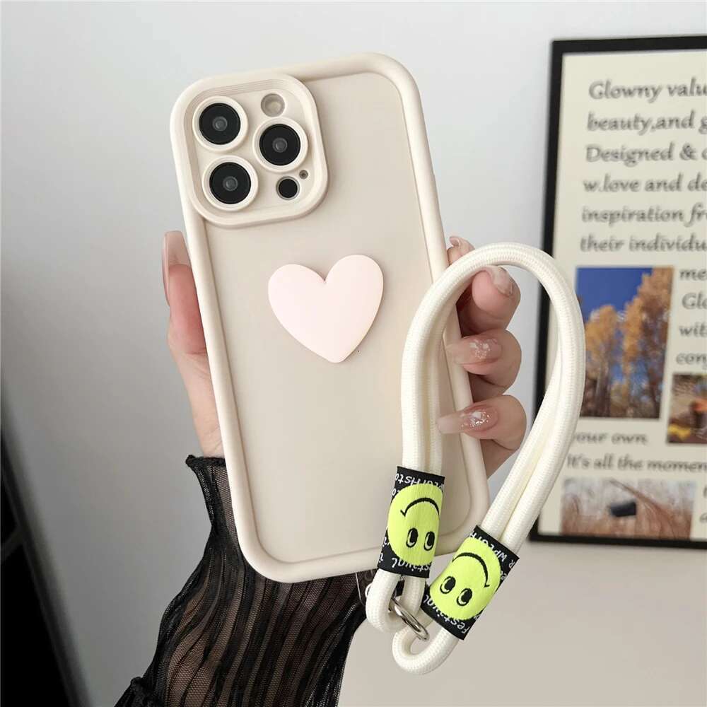 3D Love Heart Wrist Chain Phone Case For Samsung Galaxy S25 S24 S23 S22 Ultra S21 Plus S20 FE Note 20 Hang Strap Lanyard Cover