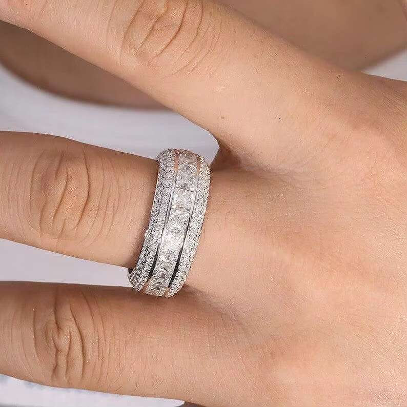 Iced Out VVS Moissanite Full Diamond Round Princess Ring 10K 14K 18K Gold Luxury Hip Hop Style Mens Wedding Ring for Women
