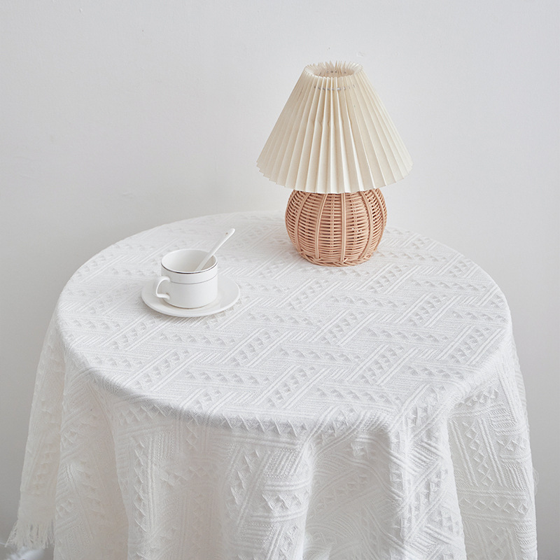 XX0366 white coffee table mat small square tablecloth ins style bedside table cover cloth round table cotton and linen desk dining table light luxury 