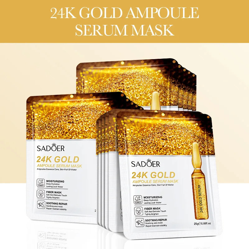 15pcs 24K Gold Hyaluronic Acid Face Mask Facial Hydrating Brightening Facial Masks Skin Care Products 250506