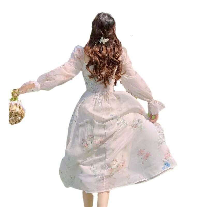 designer dress spring and summer new exquisite long sleeved chiffon dress super fairy forest gentle style tea break french first love dress dresses fo