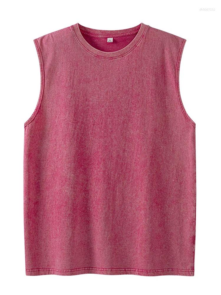 Men's T Shirts Summer Washed Cotton Tank Tops Muscle Gym Sleeveless Workout Running Beach Loose Cutoff Tees