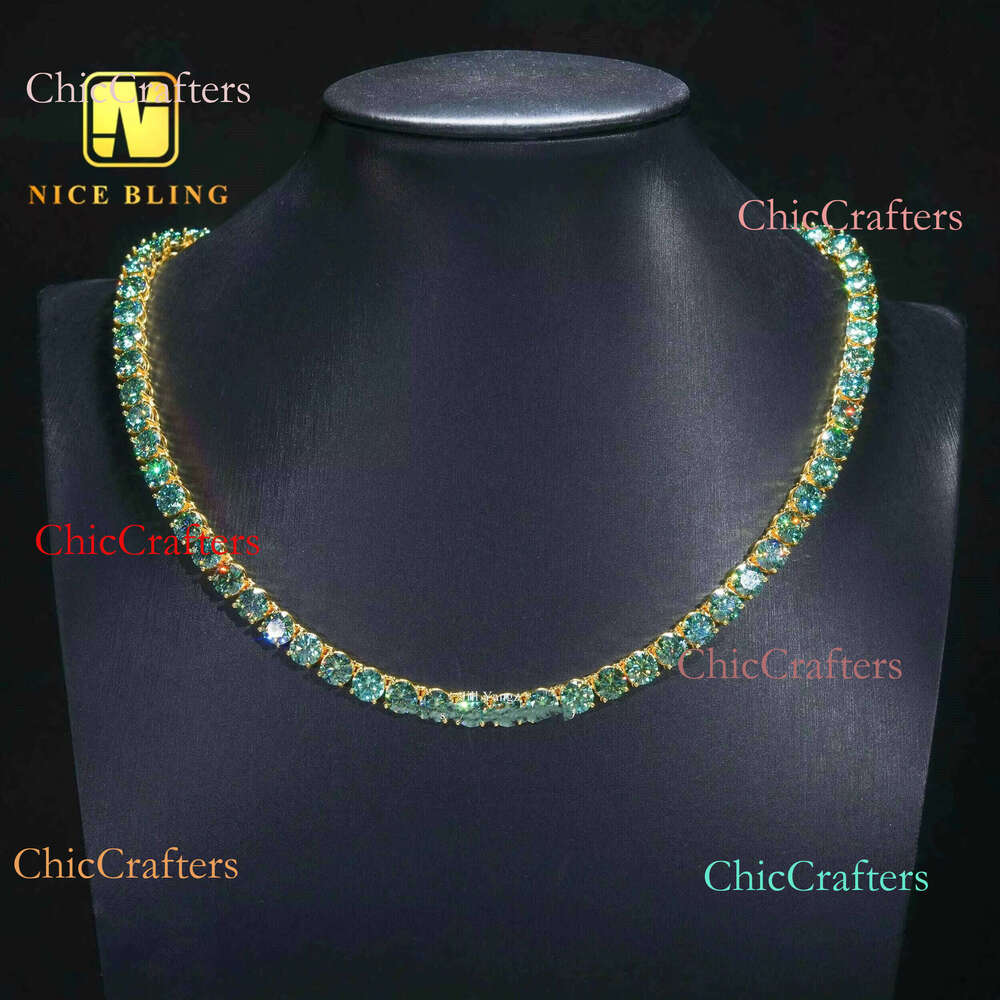 Ready Stocks High Fashion Pass Dia Tester 5mm Dark Blue Green Moissanite Tennis Necklace Bracelet Hip Hop Jewelry