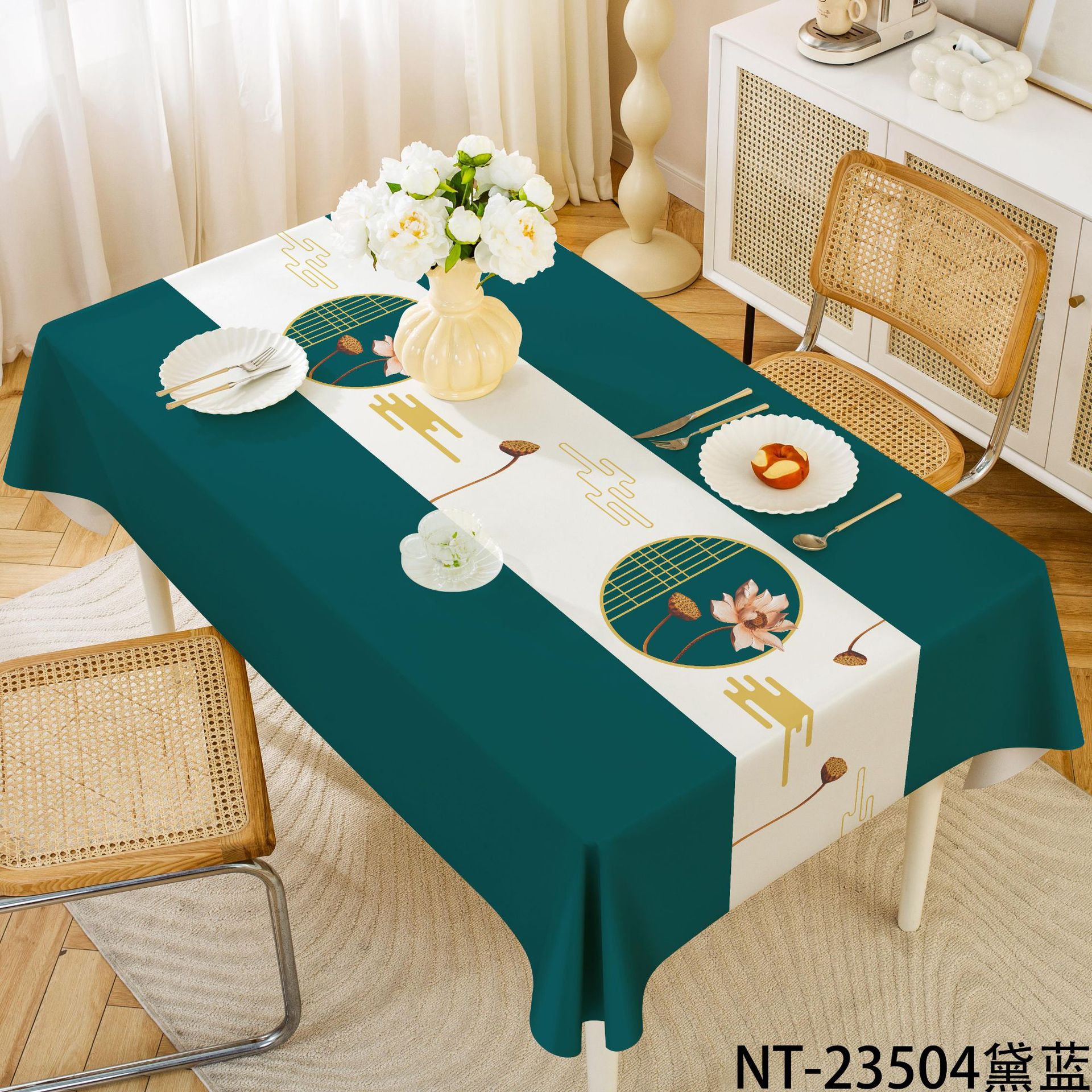 XX0393 New Chinese Good Luck Lotus Tea Table Table Cloth Waterproof Oil-proof Anti-scalding Disposable PVC Table Cloth Wholesale