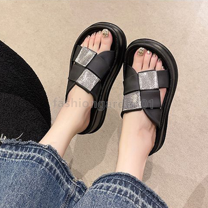 Free Shipping Designer Sandals Flats Slides Soft Sole Luxury Slippers Platform 4.5cm Fashion Glitter Diamond Women Shoes Summer Beach Pool Sandal Casu