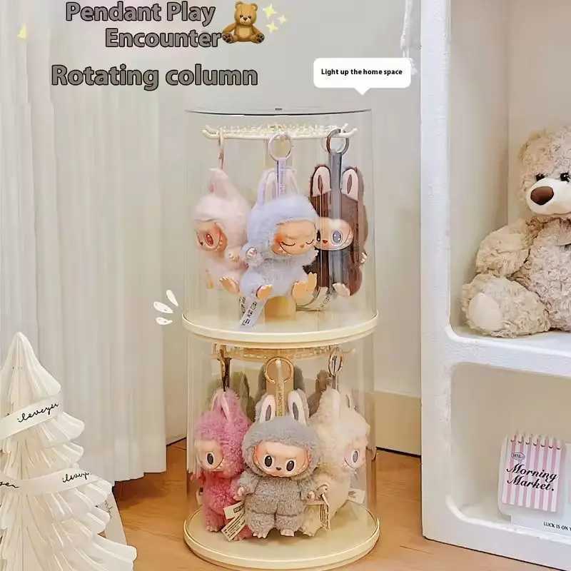 Labubu Pendant Display Box Rotating Transparent Labubu Doll Handmade Blind Box Storage Display Stand Decorative OrnamentsC250507