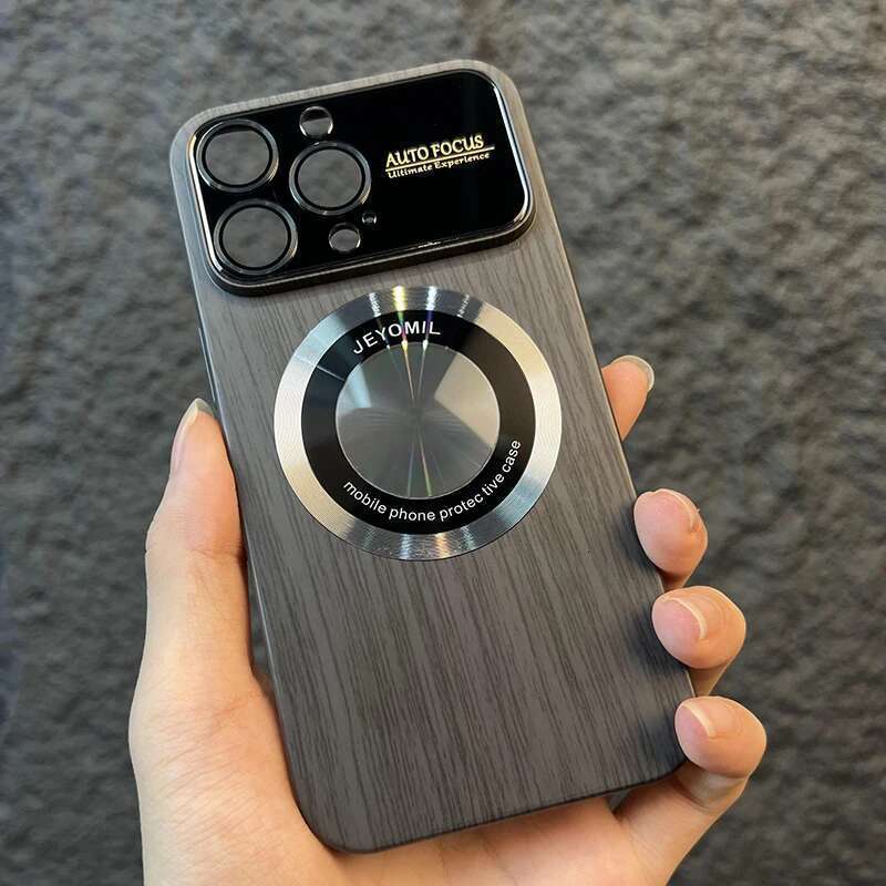 Wood Grain Large Window Magnetic for Magsafe Wireless Charging Case For iPhone 16 15 14 13 11 12 Pro Max Camera Protection Cover