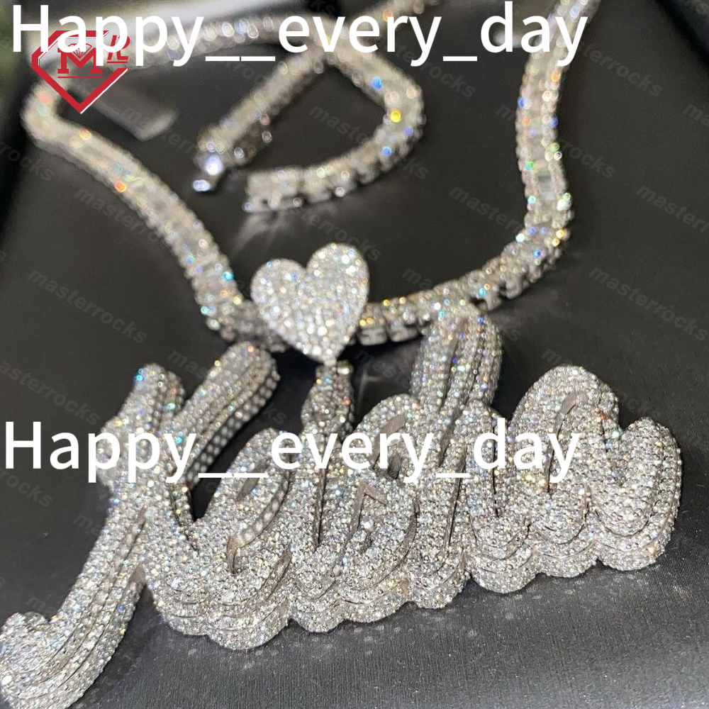 Gra Certificate Custom Moissanite Pendant Name 925 Silver Fully Vvs Iced Out Hip Hop Moissanite Pendant