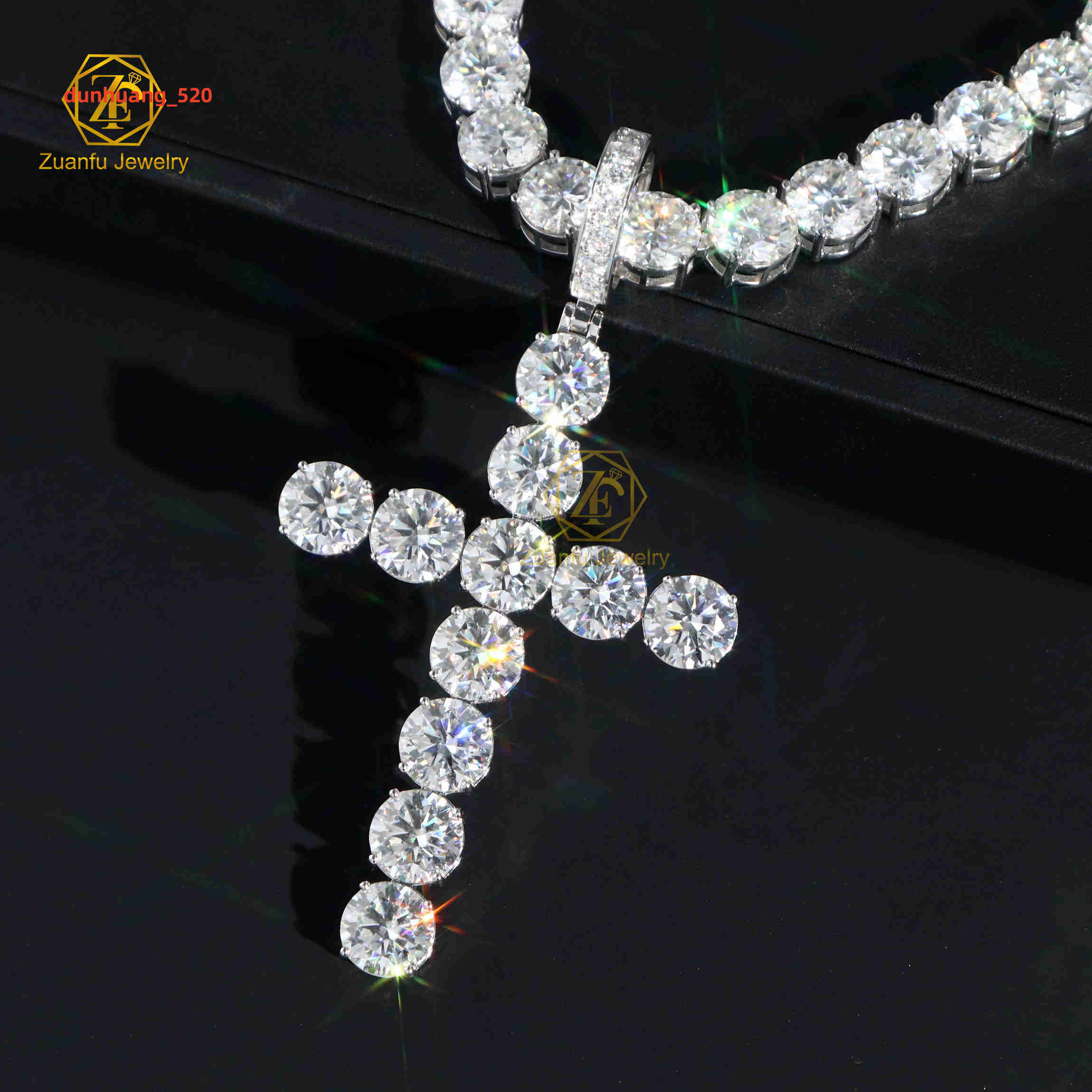 Large 10mm Moissanite Diamond Tester Cross Pendant 925 Silver Hip Hop Rock Iced Style Lucky Charms Hip Hop Rock Iced Charms