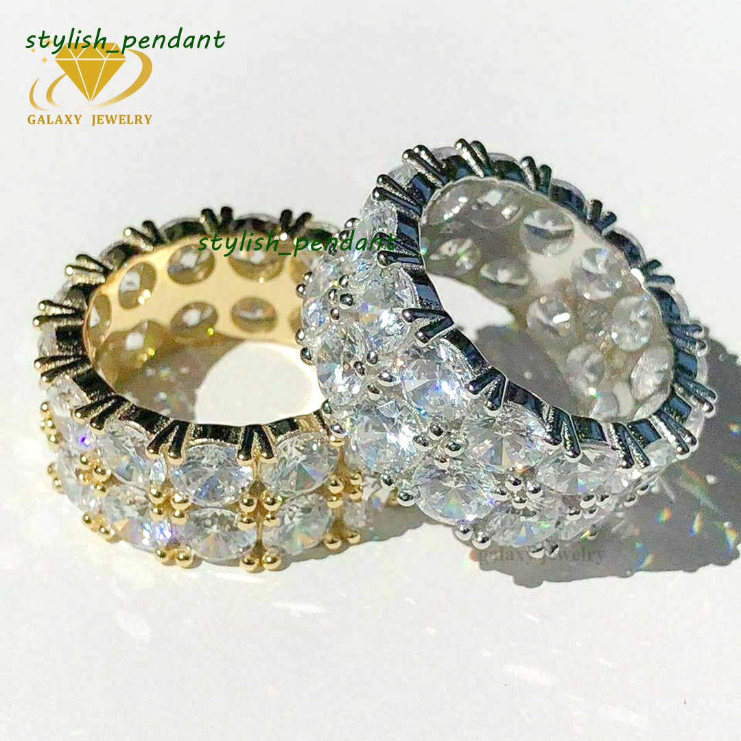 Men Jewelry Design Tennis Ring 14k Gold Plated Solid 925 Silver Moissanite Diamond Double Row Eternity Ring