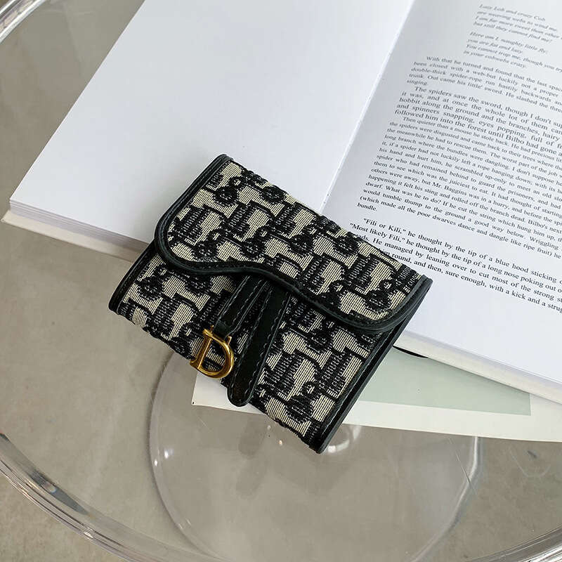 Canvas for women, short large capacity, multiple card slots, versatile folding, long style, women's three fold wallet