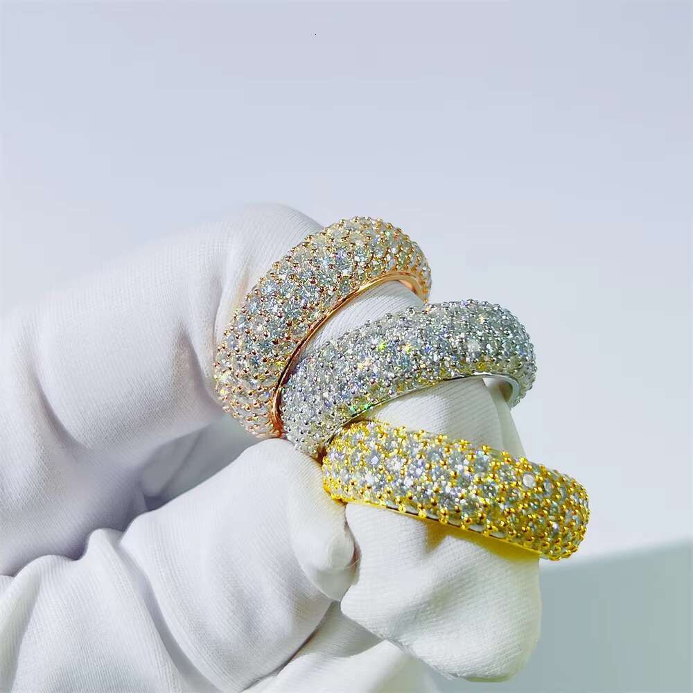 Luxury Personalized Factory High Quality Hip Hop Vvs Moissanite 5 Rows 925 Silver Mens Eternity Ring Band for Men Women