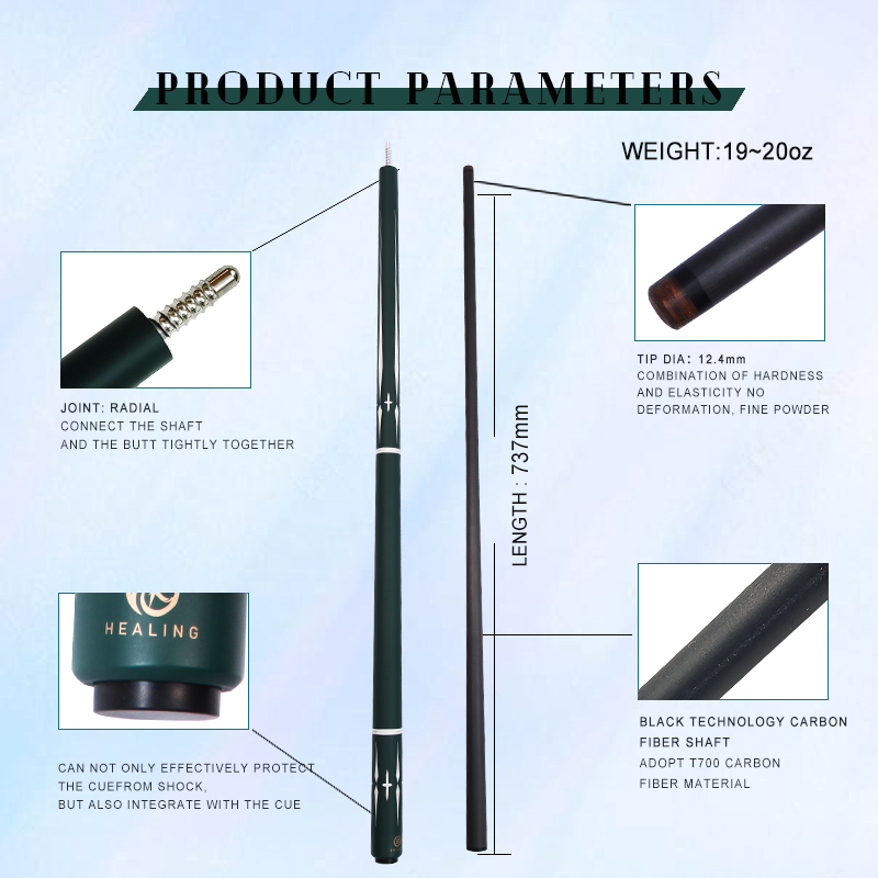 OKHEALING Play Pool Cue Black Technology Carbon Fiber Shaft 12.4mm Pigskin Tip 58in Uni-loc Joint 3-teeth Professional Billiard Cue 1/2 Pool Game Cue 