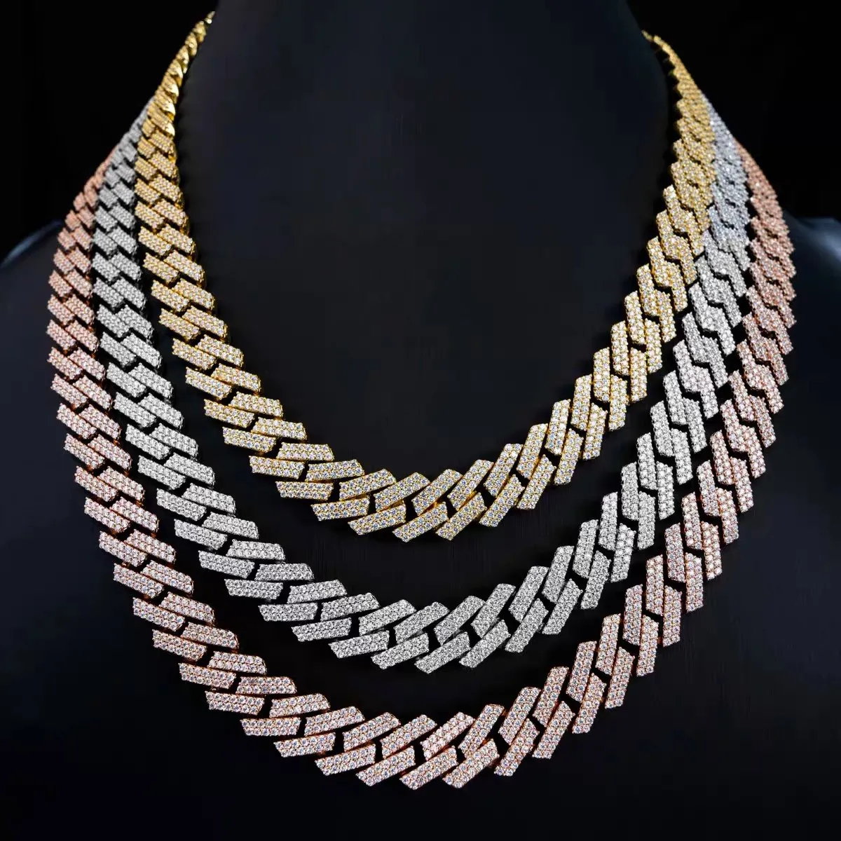 Designer Necklace Womens Iced - 20mm Solid Sier Moissanite Cuban Chain Necklace, White Gold Finish, Hip Hop Style