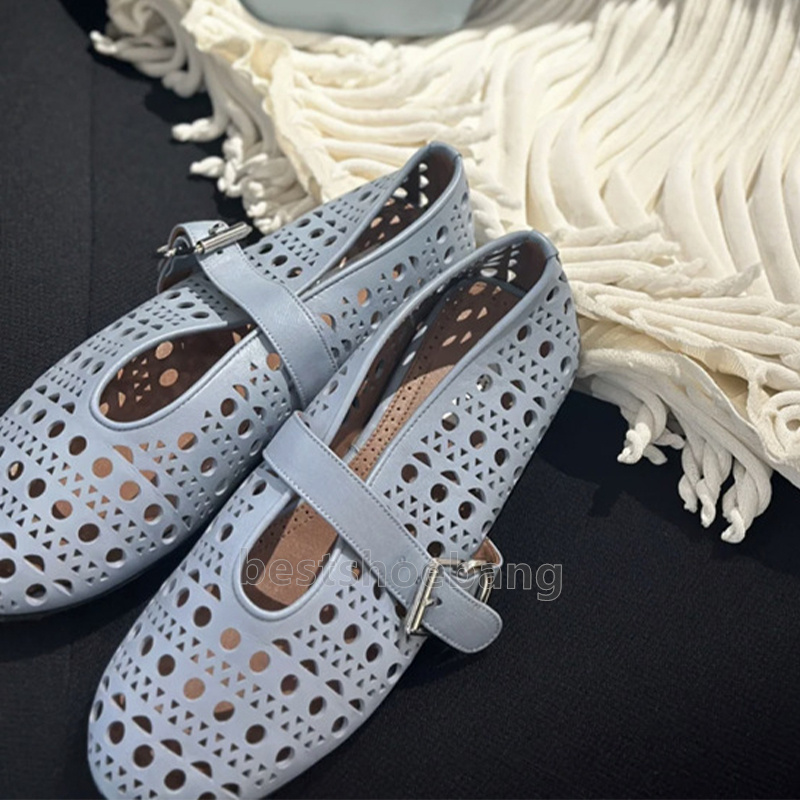 designer heels women ballet flats luxury dress shoes loafers womens Spring summer shallow mouth one-line buckle strap hollow round toe ballerina heels