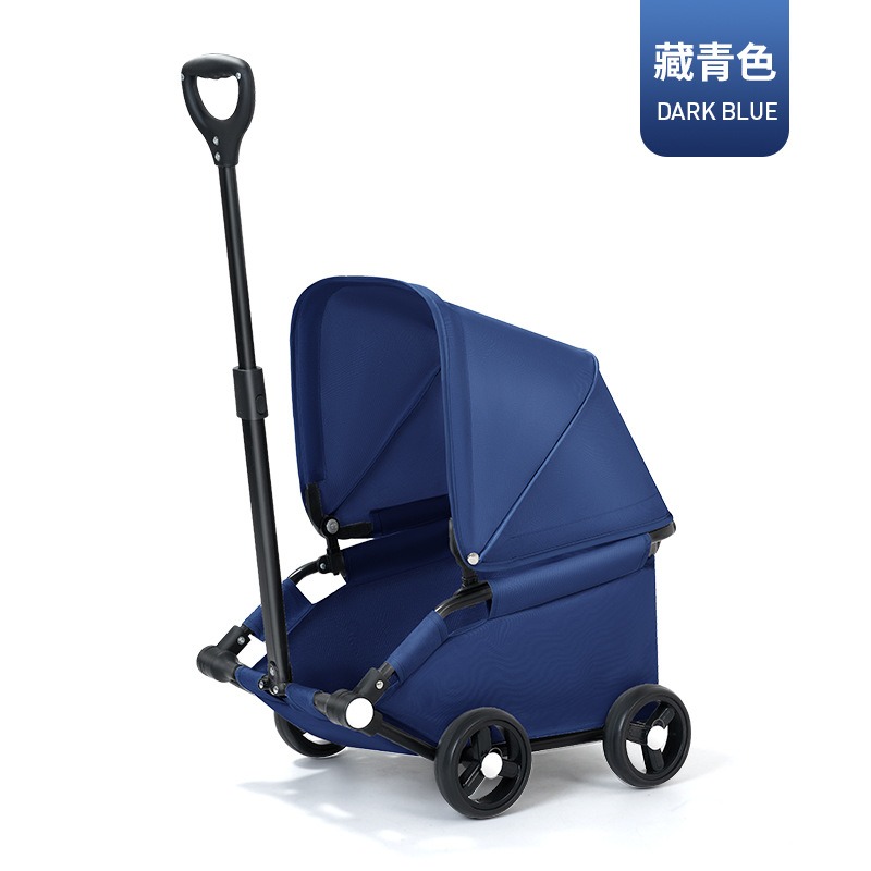 Collapsible Four-Wheeled Canine Carrier - Foldable Pet Stroller with Built-in Shade for Pups & Kitties