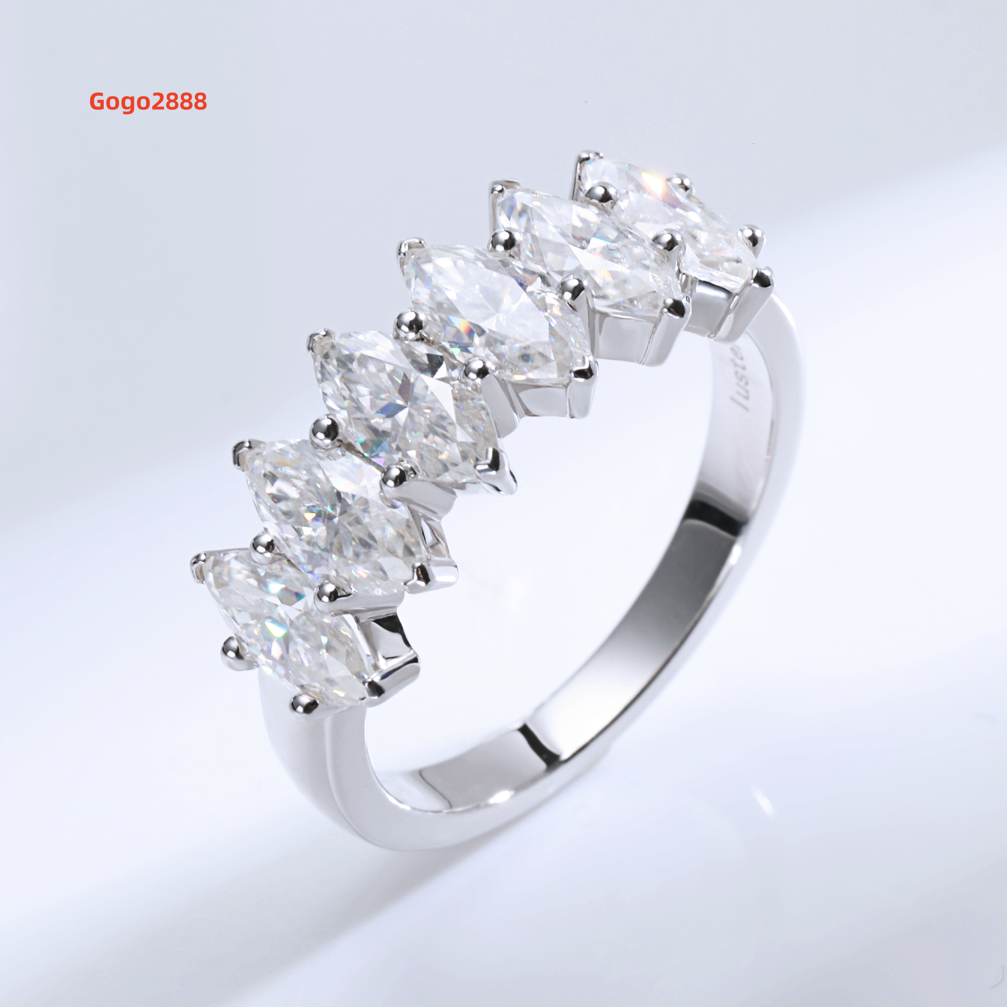 925 Silver Gold Plated Half Eternity Marquise Vvs Diamond Engagement Moissanite Rings for Women