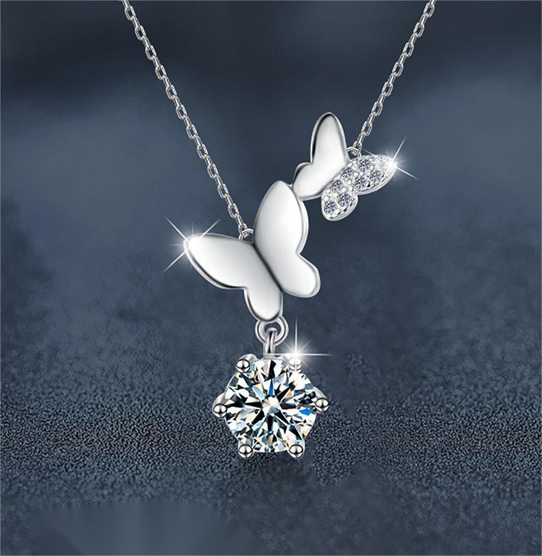 925 Silver Moissanite Butterfly Necklace, Non-Fading, Women's Designer Autumn/Winter High-End Lock Chain, Ins Style Niche Jewelry